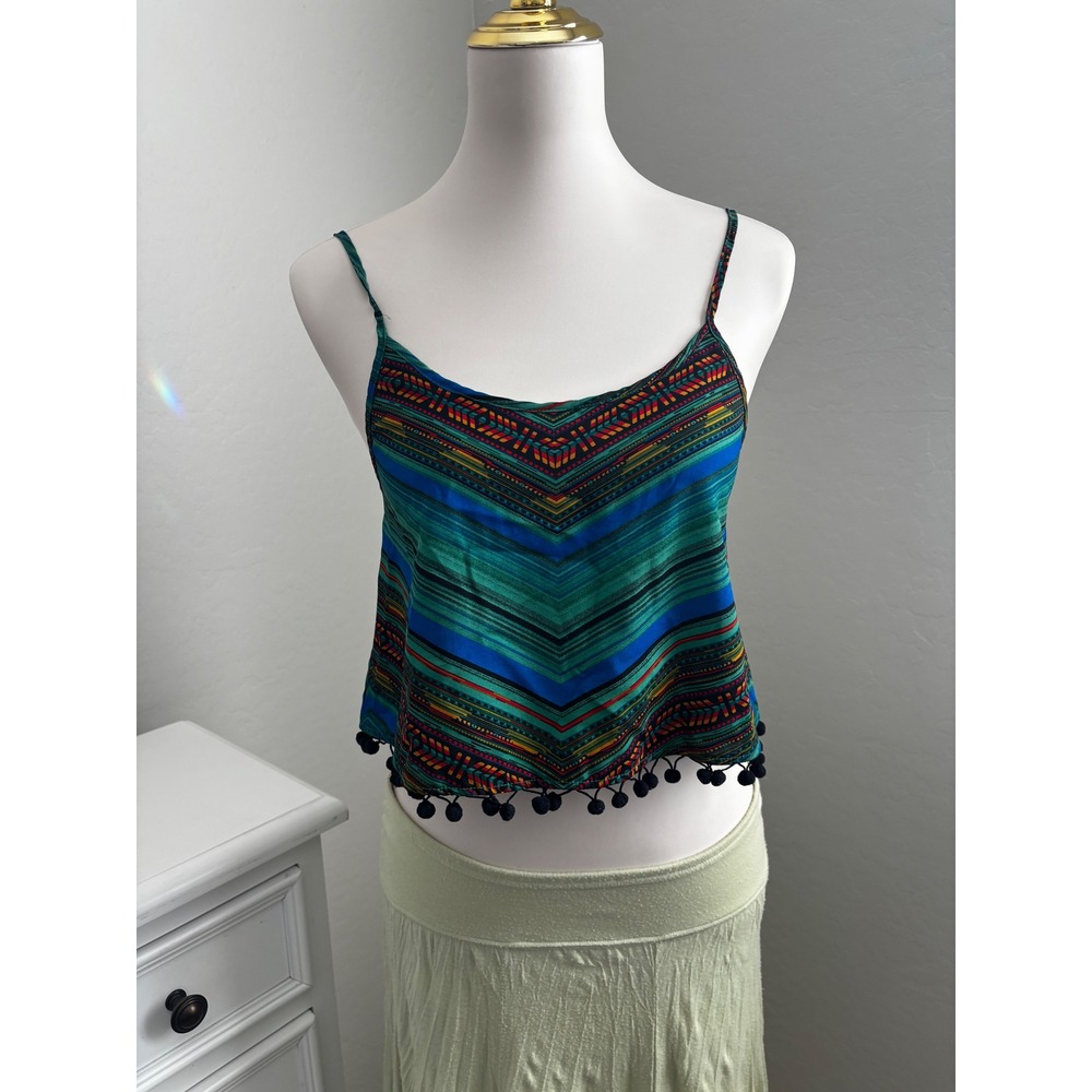 Wet Seal Tribal Chevron Pom Pom Crop Top Multi Color Boho Festival Womens XS